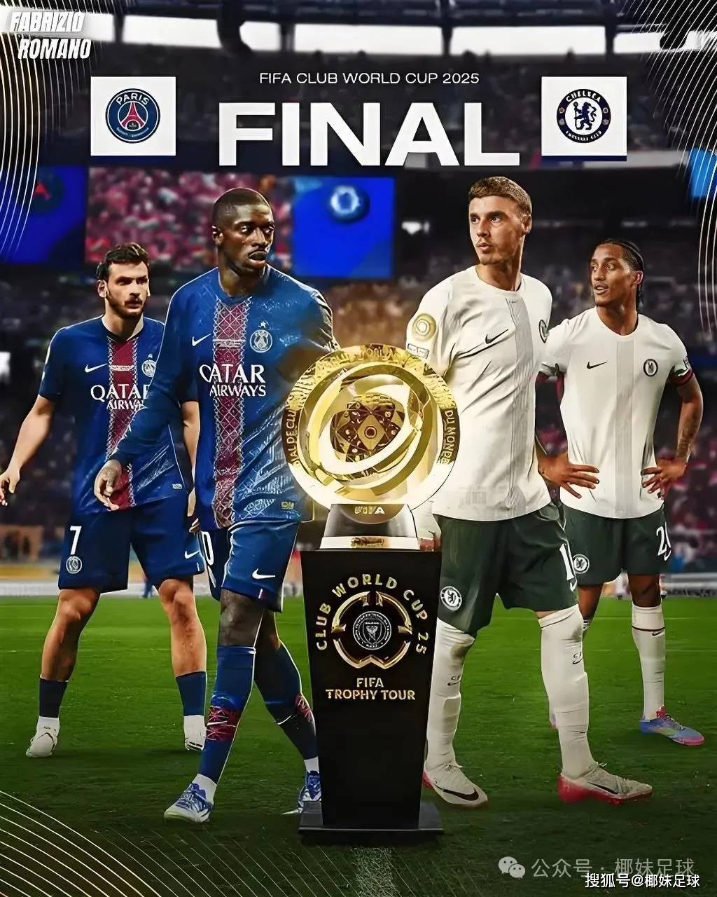 关于世俱杯决赛切尔西将对阵巴黎7月14日03:00开打的信息